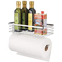mDesign Portarrollos de cocina con organizador de pared – Práctica cesta metálica de rejilla para cocina o despensa…